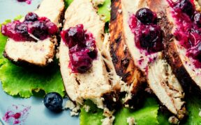 chicken and blueberry grain bowl